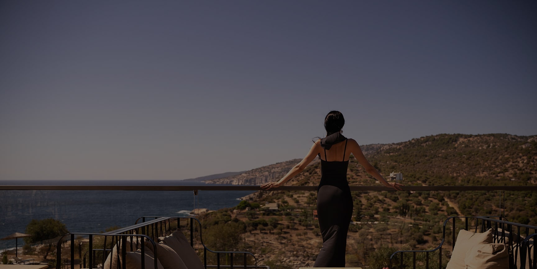 A serene coastal terrace overlooking the water